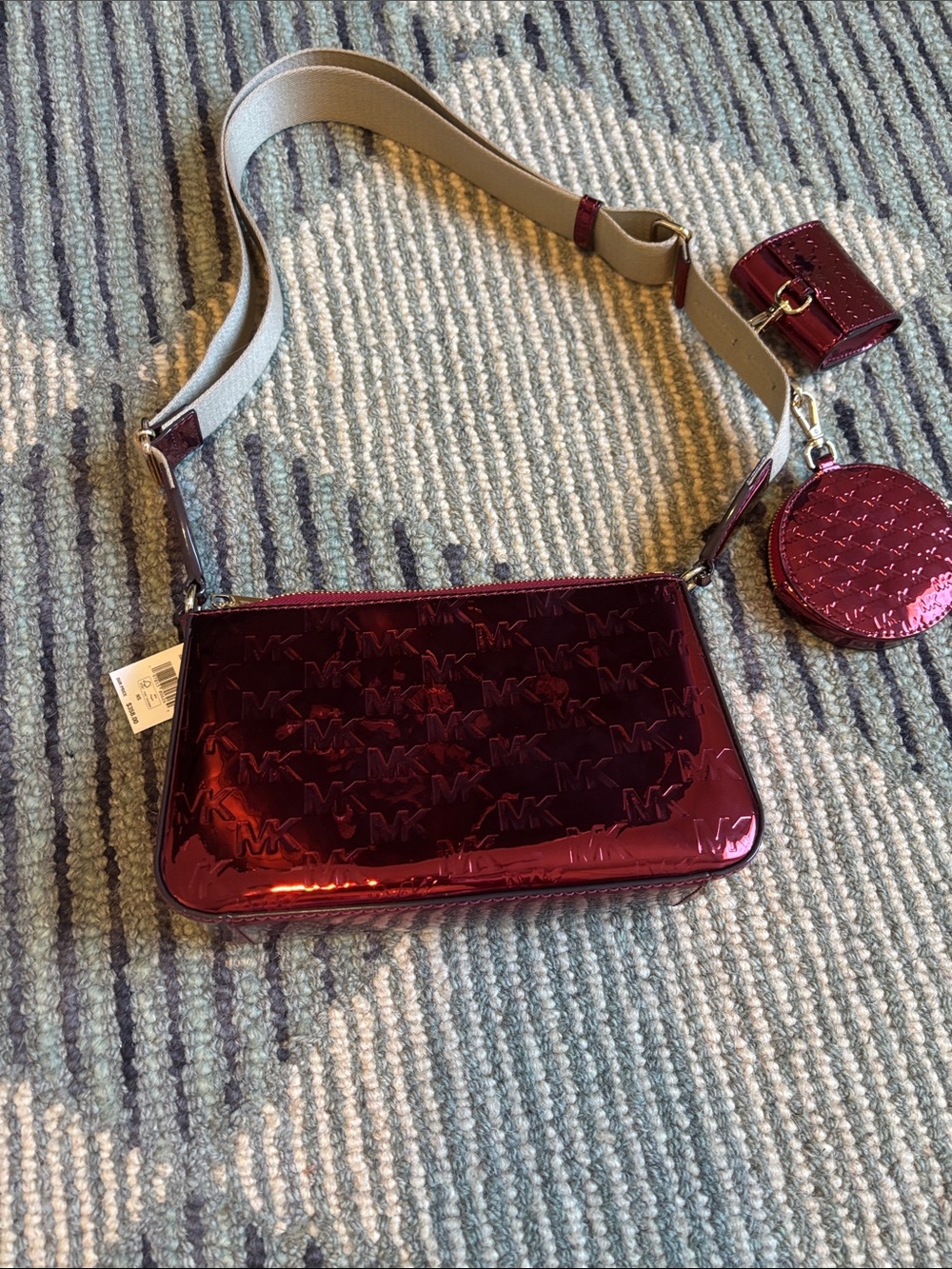Michael Kors Women's Metallic Burgundy Crossbody Bag with Coin Pouch - Picture 7 of 11